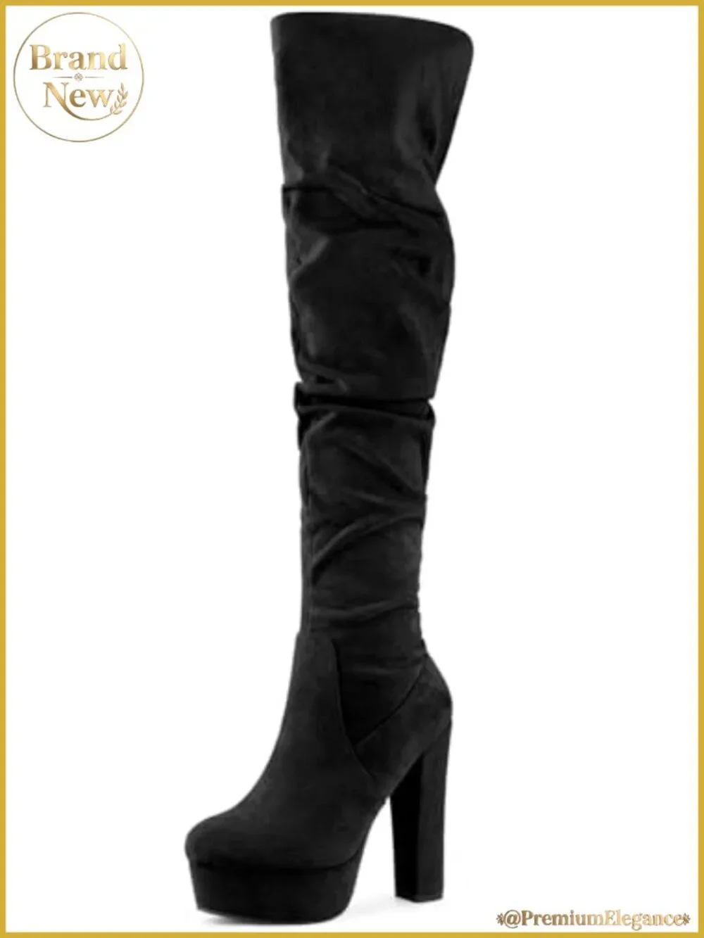 Faux Suede Platform Thigh High Boots Chunky Heel Round Toe